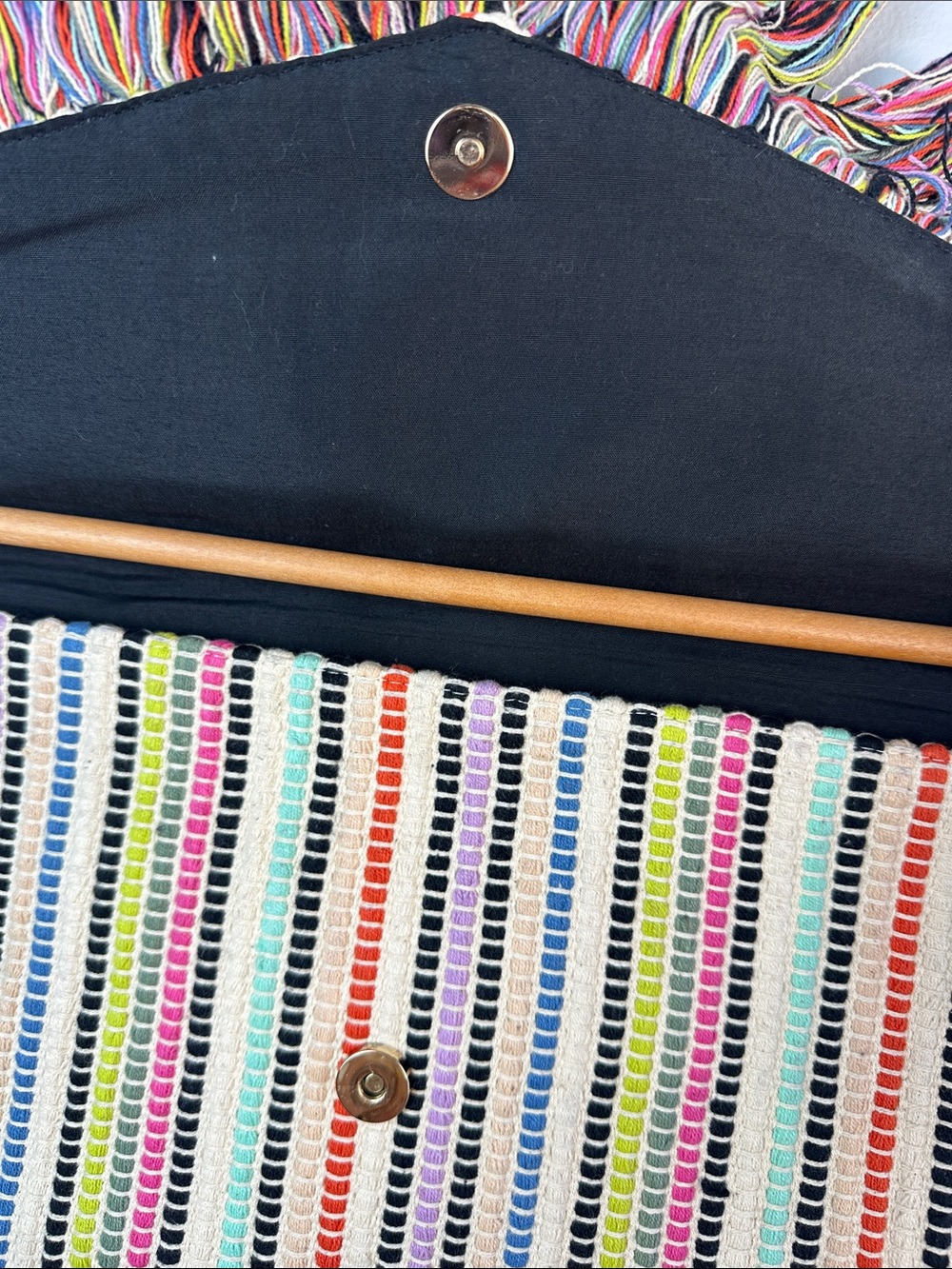 Stella & Dot Taj Clutch Bohemian Fringe Colorful Purse Woven Bag Summer Chic - Picture 11 of 16